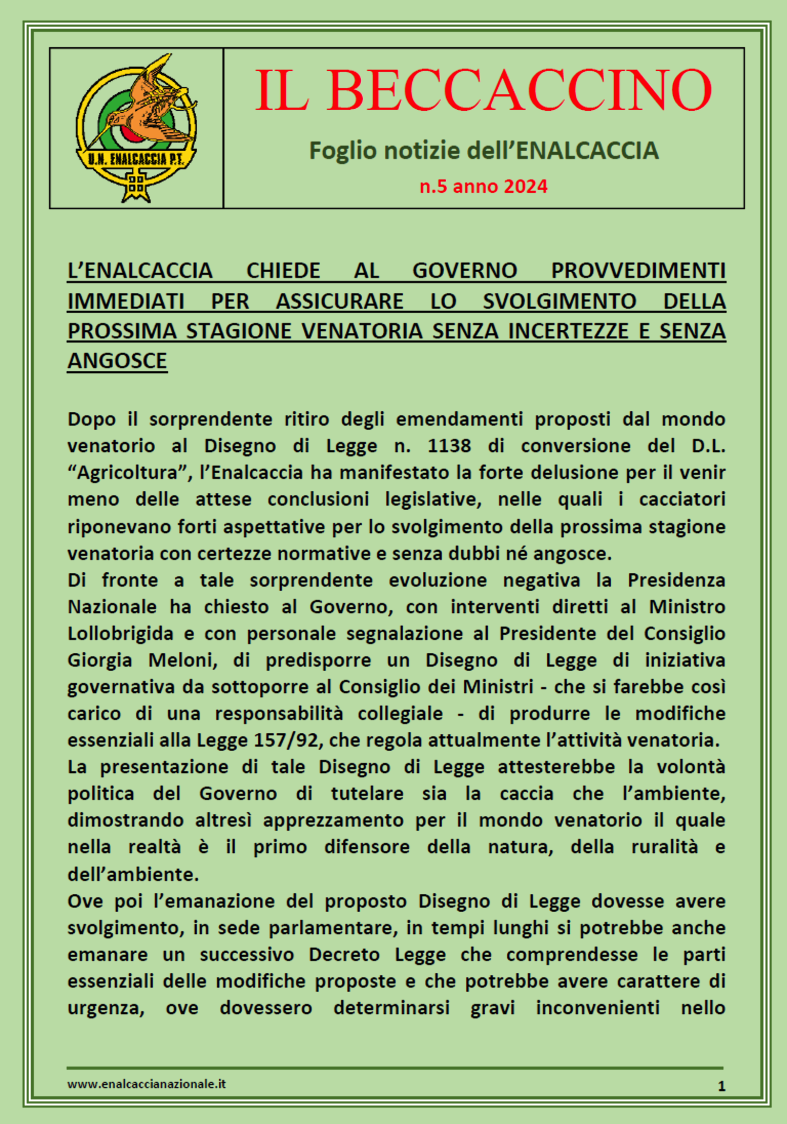 Foglio Notizie Il Becaccino - Nr. 5/2024